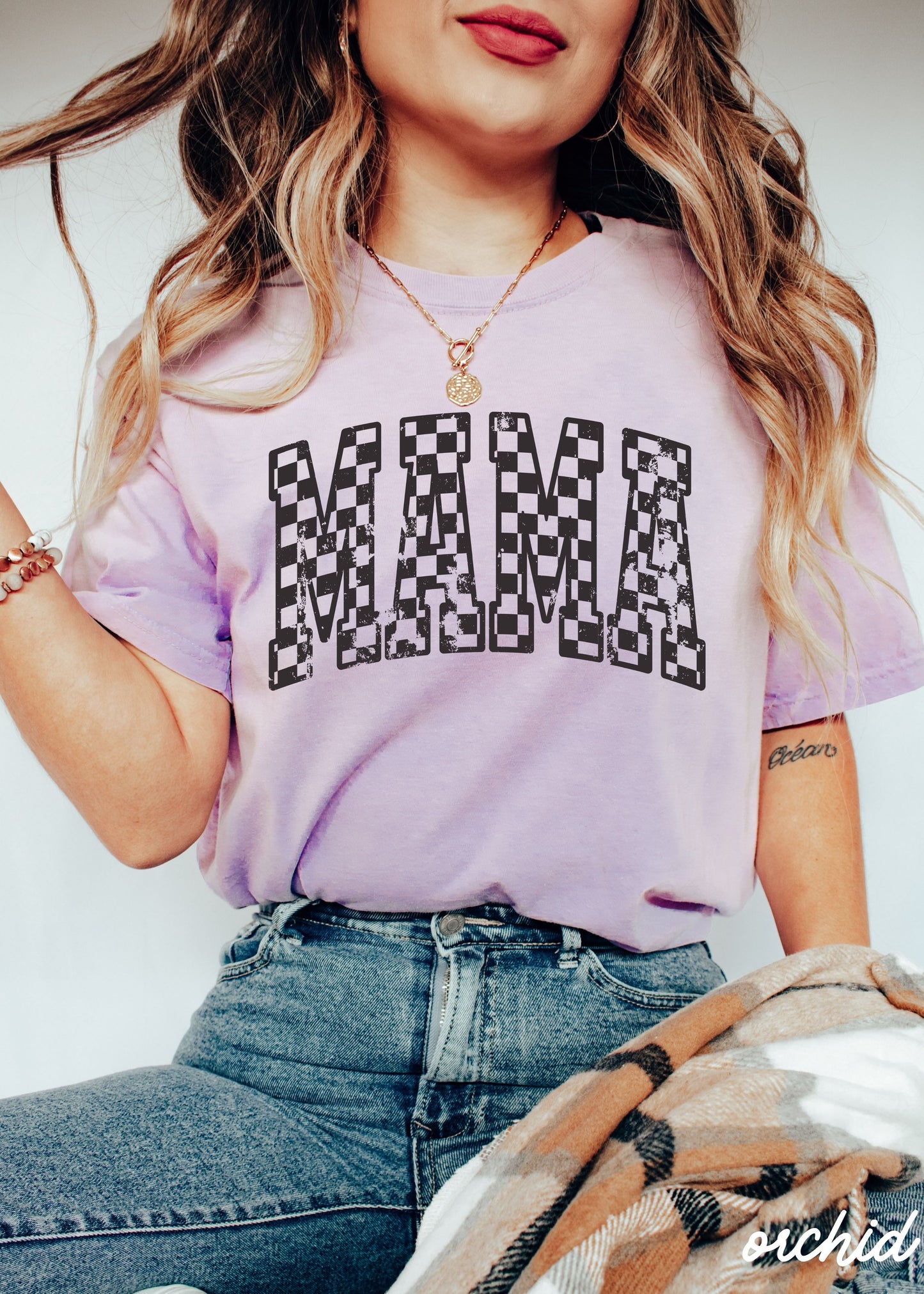 Mama Outline Checkered Tee *12 Colors (S-3X) Chloe Vs Tank The Boutique