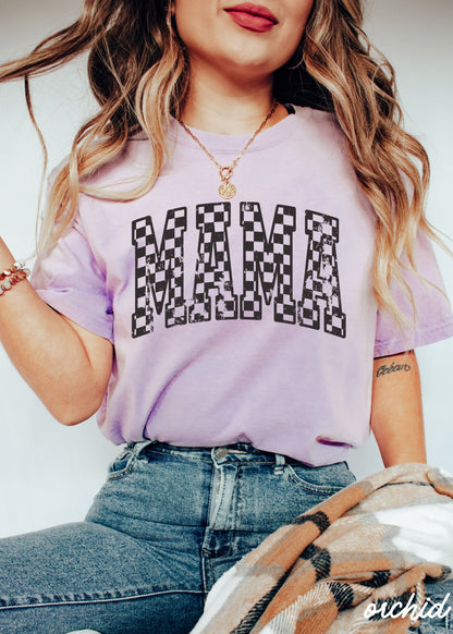Mama Outline Checkered Tee *12 Colors (S-3X) Chloe Vs Tank The Boutique