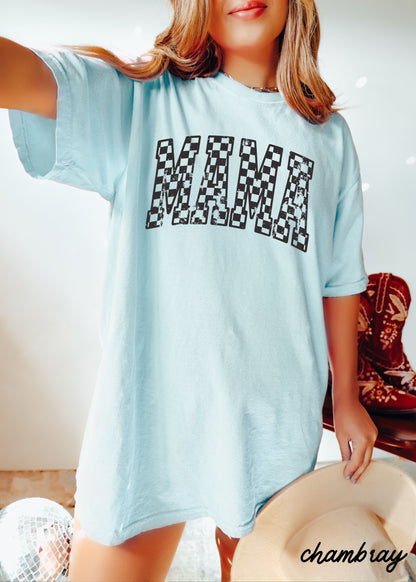 Mama Outline Checkered Tee *12 Colors (S-3X) Chloe Vs Tank The Boutique