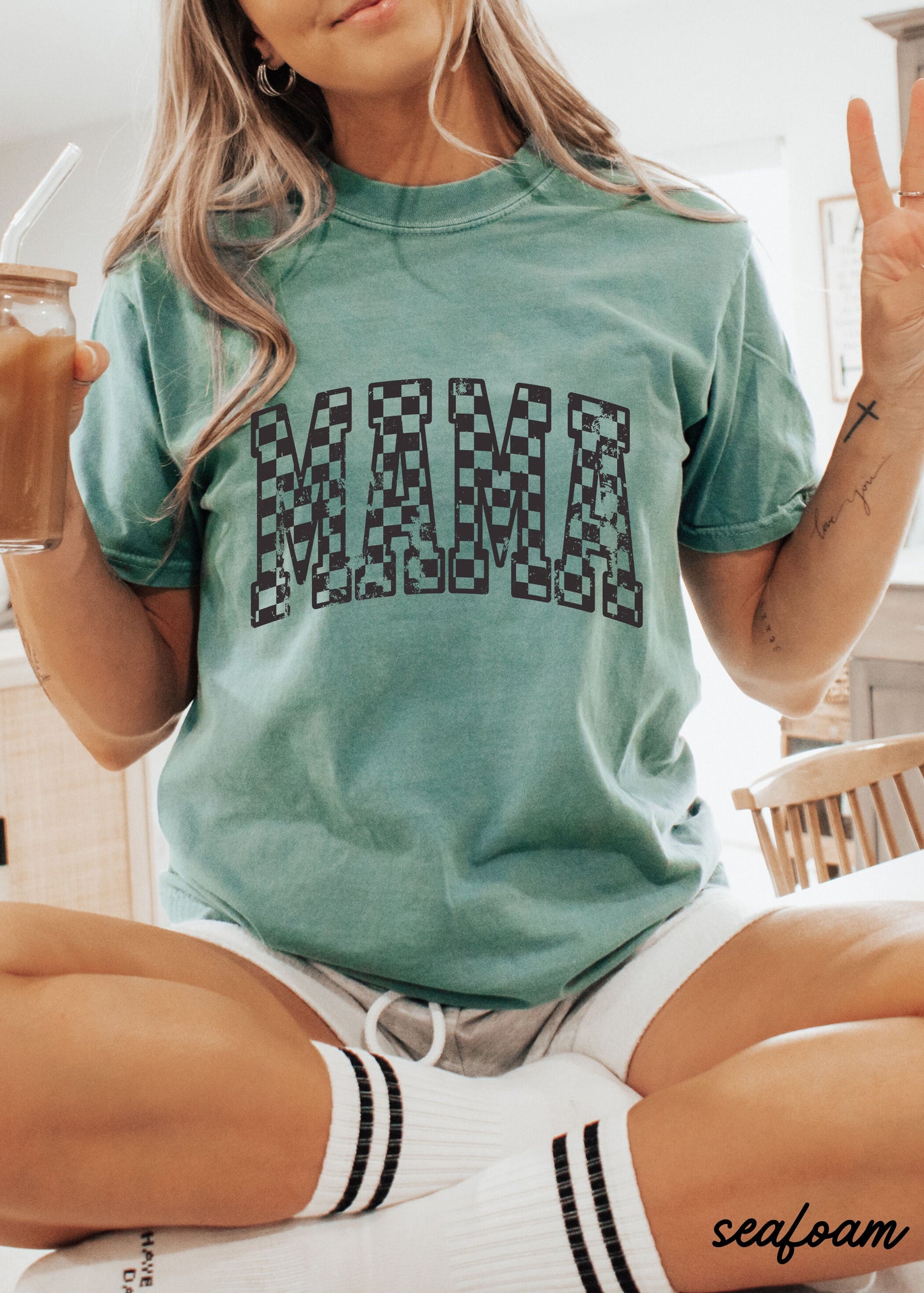 Mama Outline Checkered Tee *12 Colors (S-3X) Chloe Vs Tank The Boutique