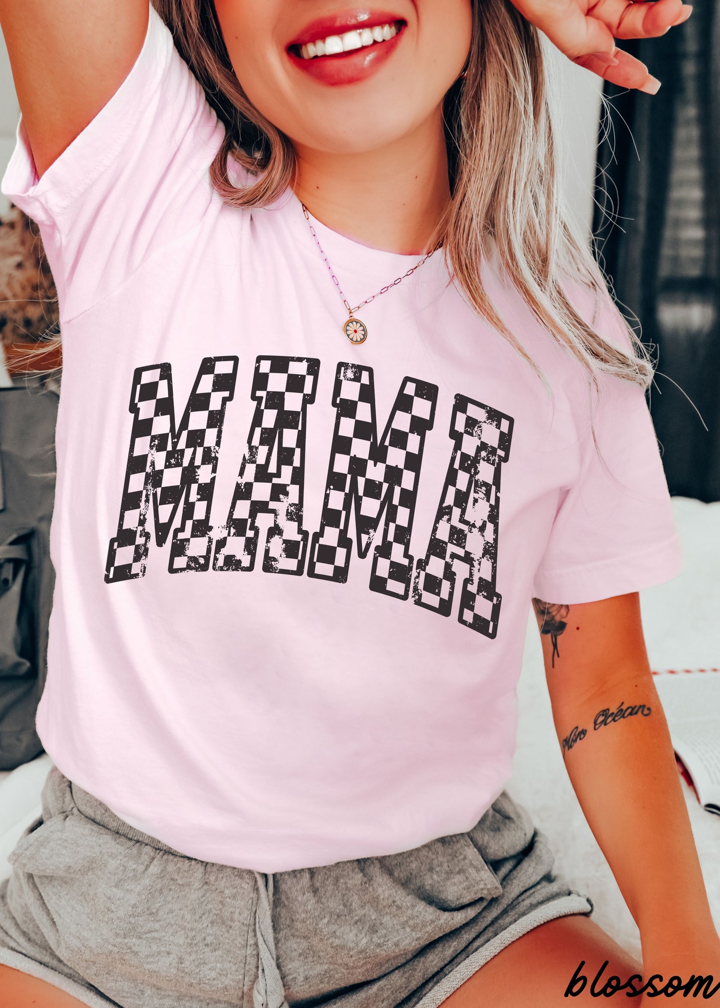 Mama Outline Checkered Tee *12 Colors (S-3X) Chloe Vs Tank The Boutique