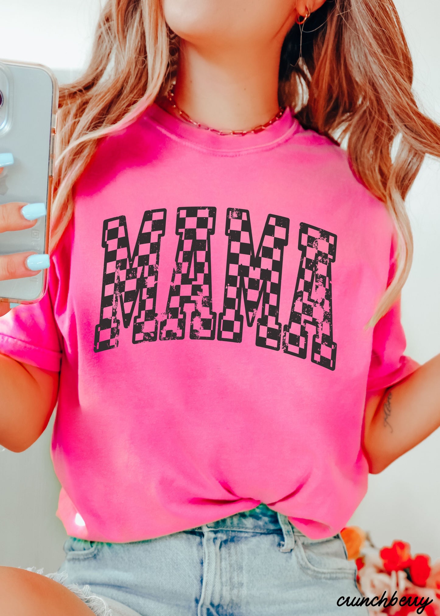 Mama Outline Checkered Tee *12 Colors (S-3X) Chloe Vs Tank The Boutique