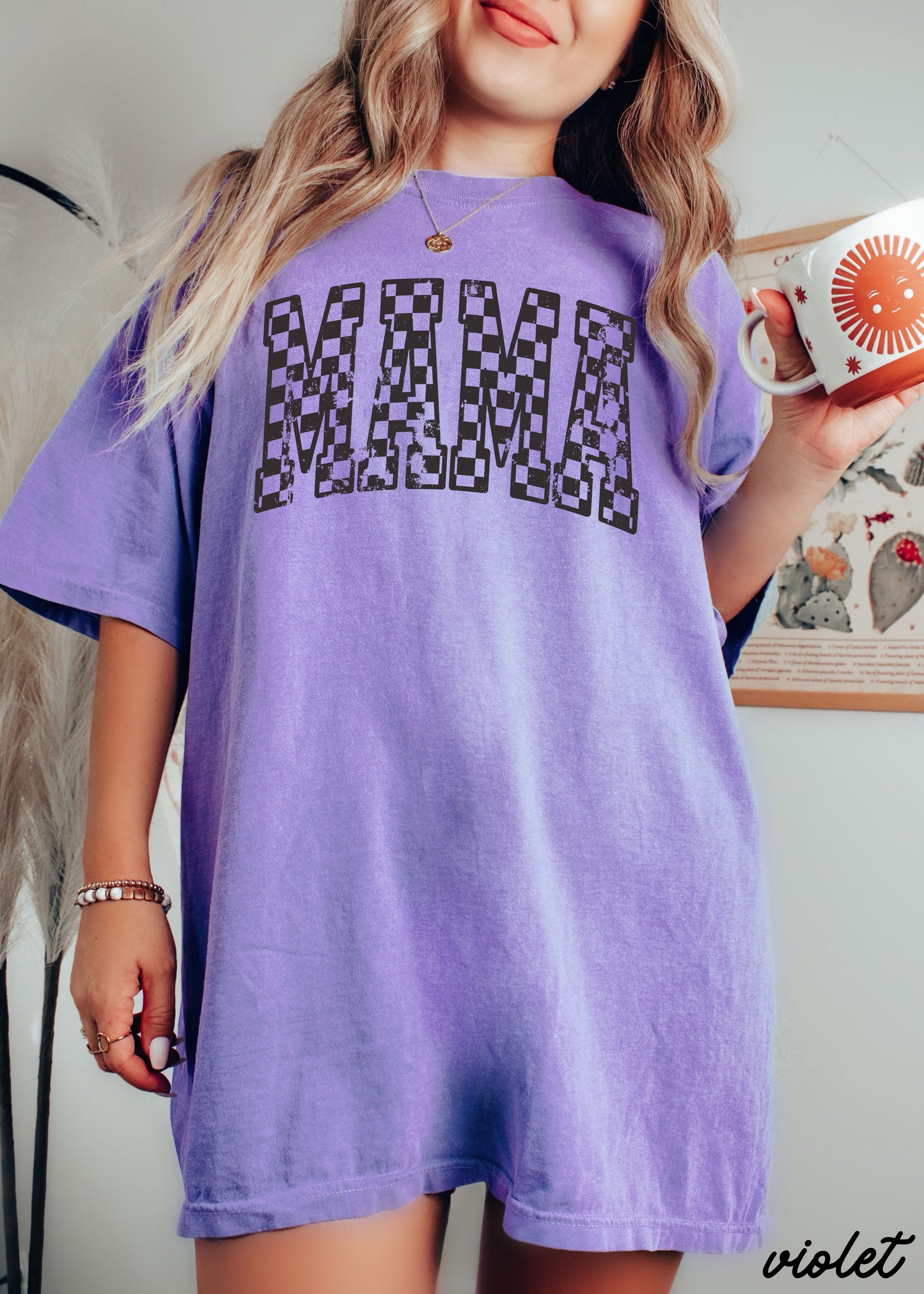 Mama Outline Checkered Tee *12 Colors (S-3X) Chloe Vs Tank The Boutique