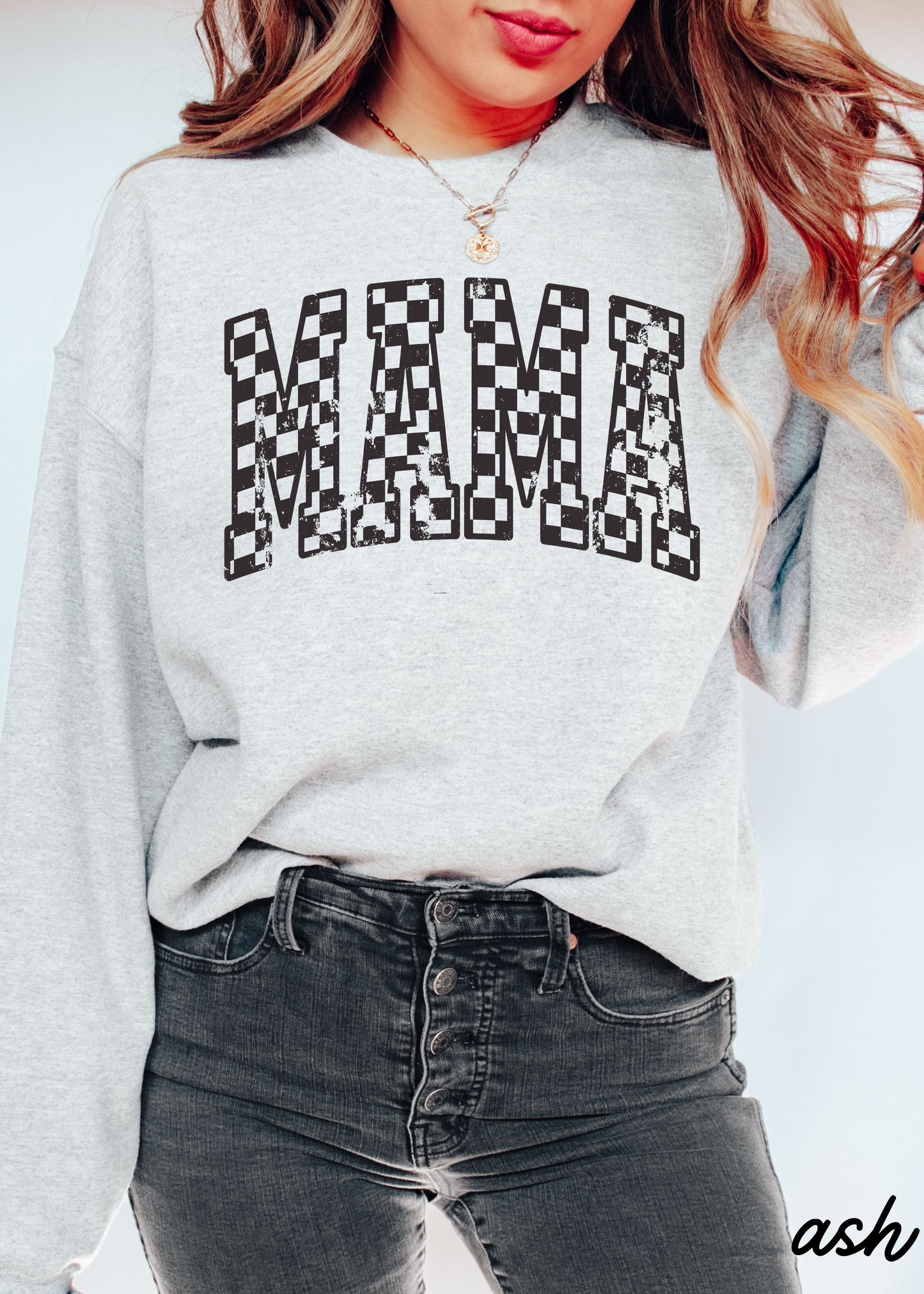 Mama Outline Checkered Sweatshirt *7 Colors (S-3X) Chloe Vs Tank The Boutique