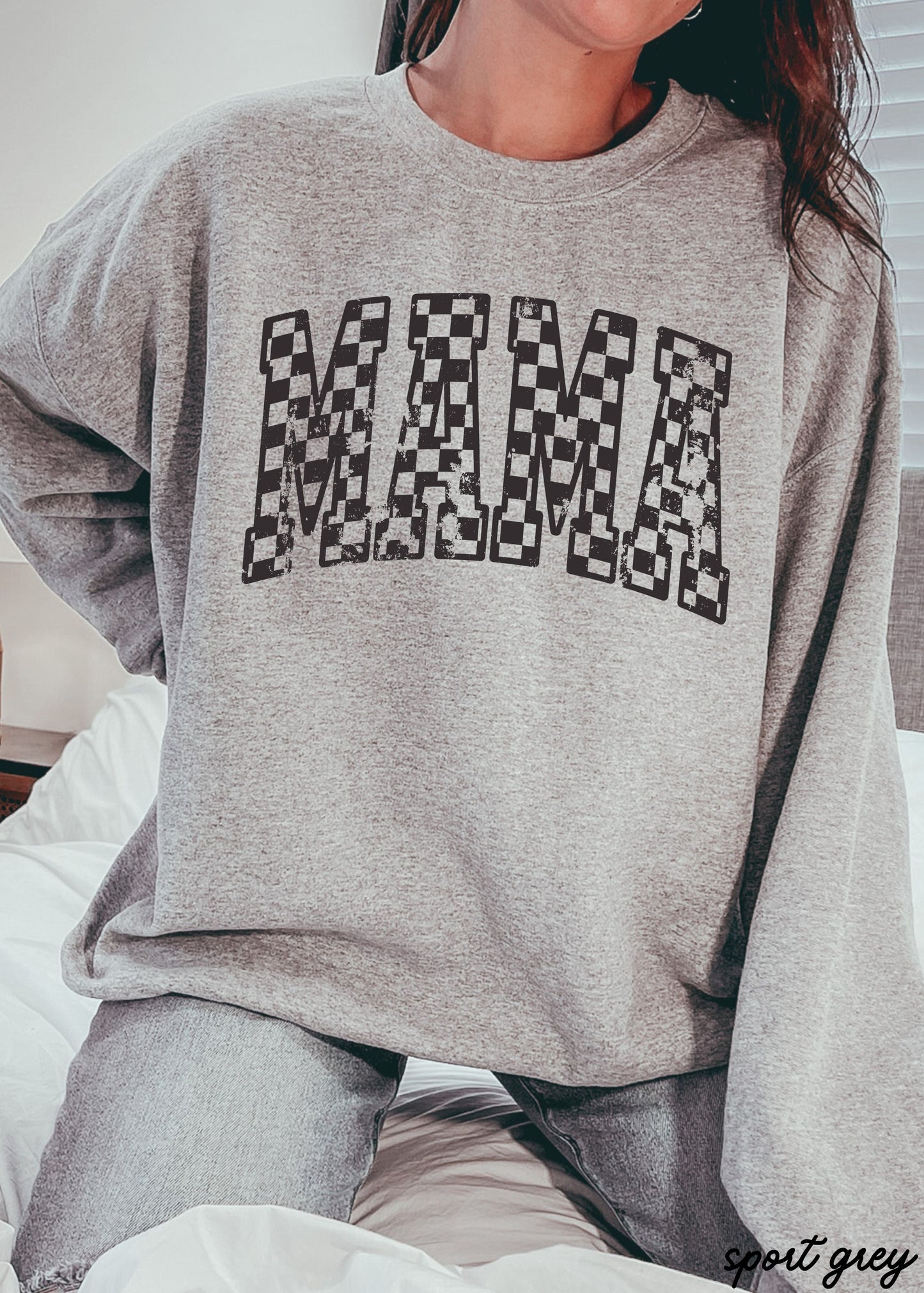 Mama Outline Checkered Sweatshirt *7 Colors (S-3X) Chloe Vs Tank The Boutique