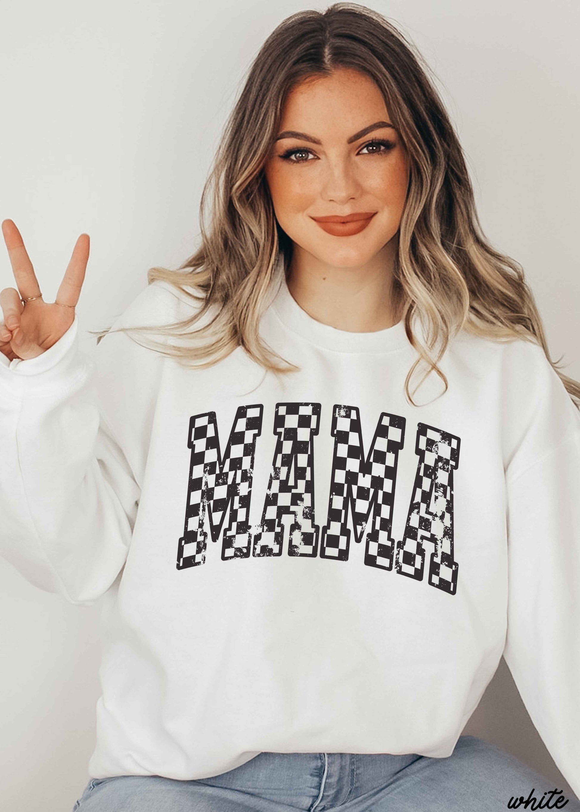 Mama Outline Checkered Sweatshirt *7 Colors (S-3X) Chloe Vs Tank The Boutique