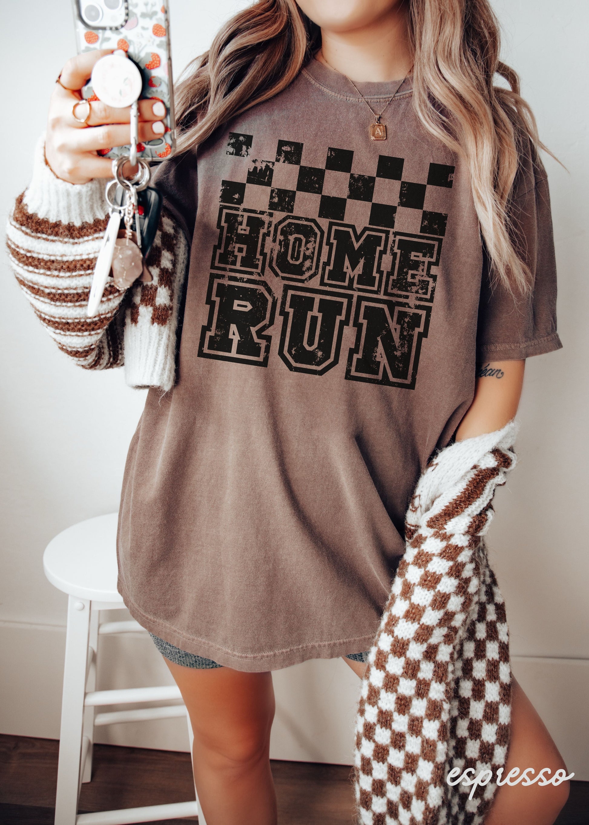 Home Run Checkered Tee *13 Colors (S-3X) Chloe Vs Tank The Boutique