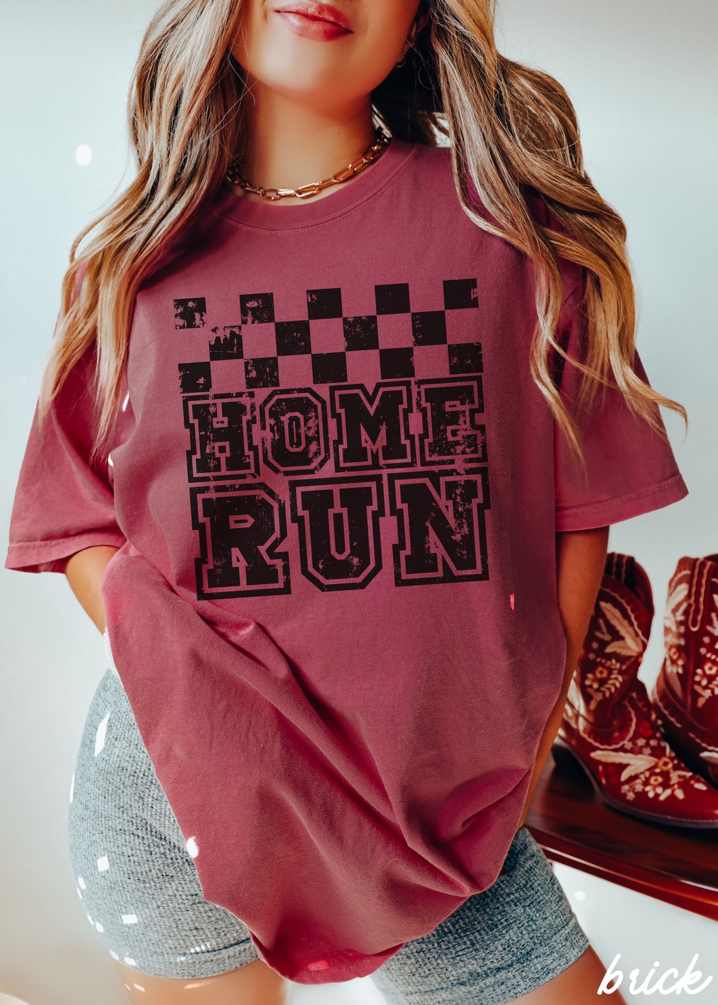 Home Run Checkered Tee *13 Colors (S-3X) Chloe Vs Tank The Boutique