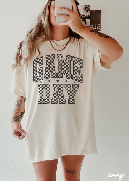 Game Day Checkered Tee *12 Colors (S-3X) Chloe Vs Tank The Boutique