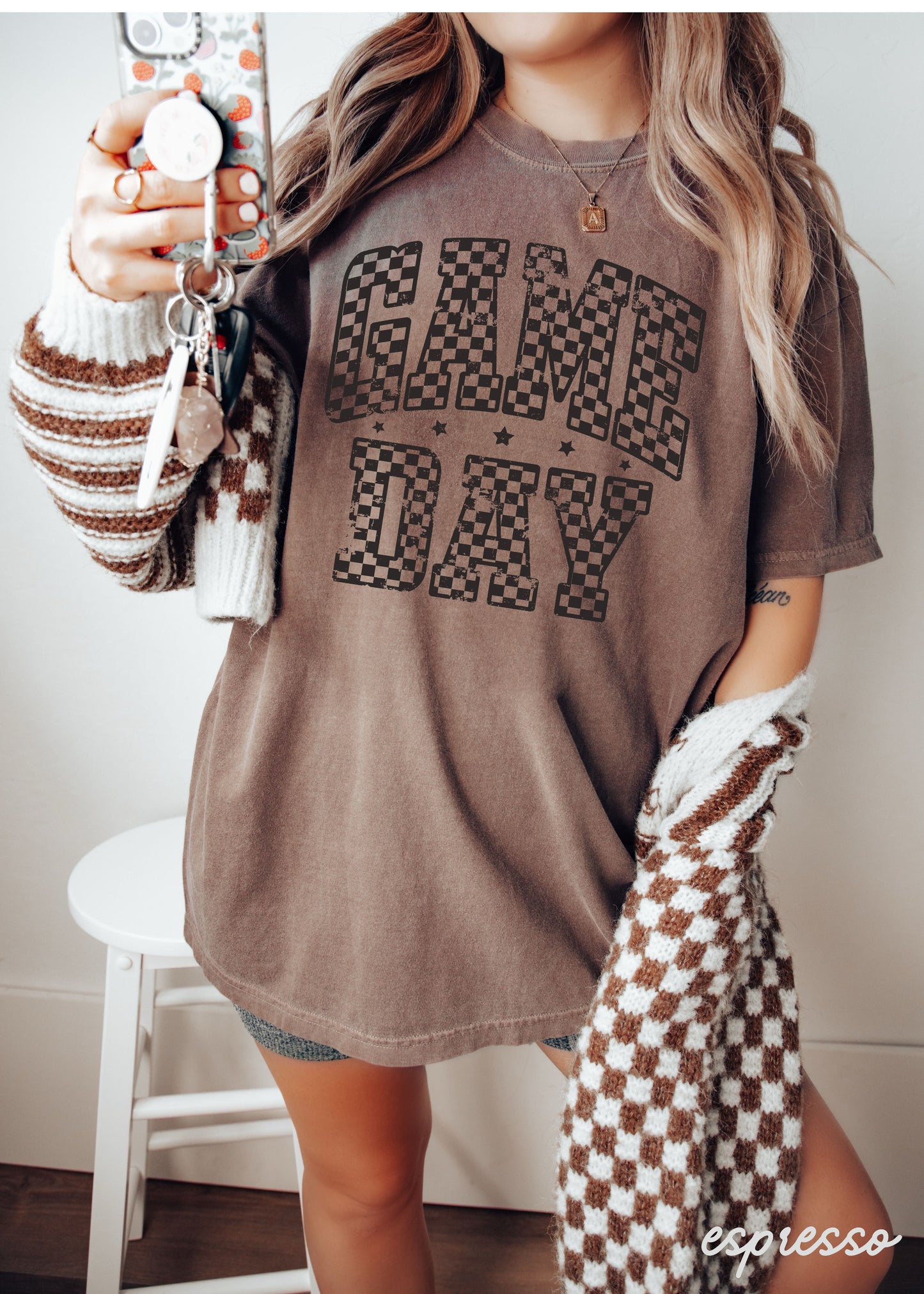 Game Day Checkered Tee *12 Colors (S-3X) Chloe Vs Tank The Boutique