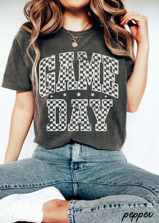 Game Day Checkered Tee *12 Colors (S-3X) Chloe Vs Tank The Boutique