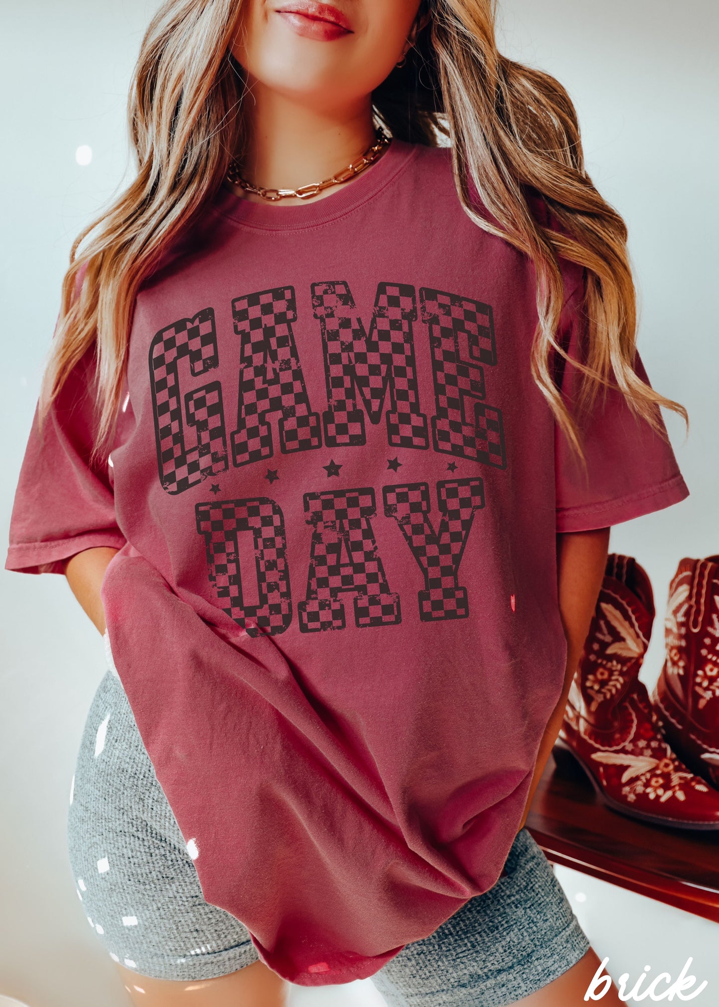 Game Day Checkered Tee *12 Colors (S-3X) Chloe Vs Tank The Boutique