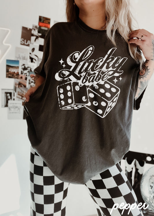 Lucky Babe Dice Comfort Colors Tee *8 Colors (S-3X) Chloe Vs Tank The Boutique