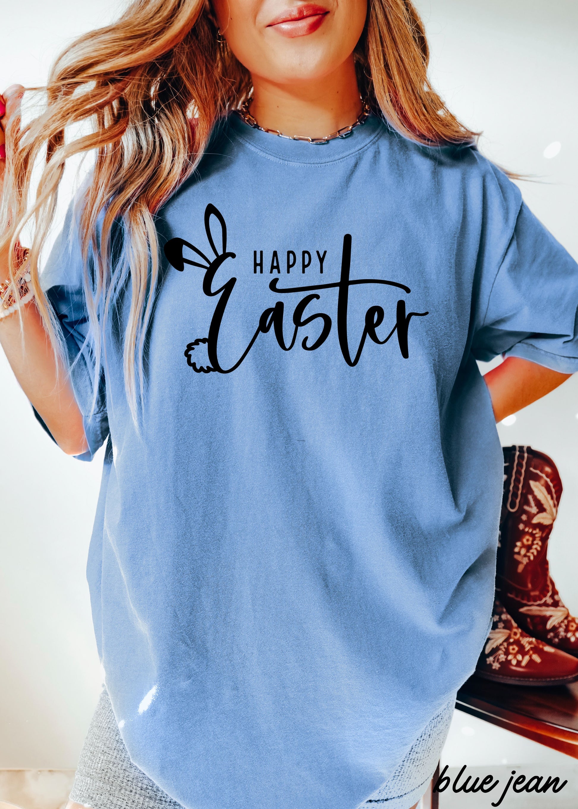 Happy Easter Comfort Colors Tee *15 Colors (S-3X) Chloe Vs Tank The Boutique