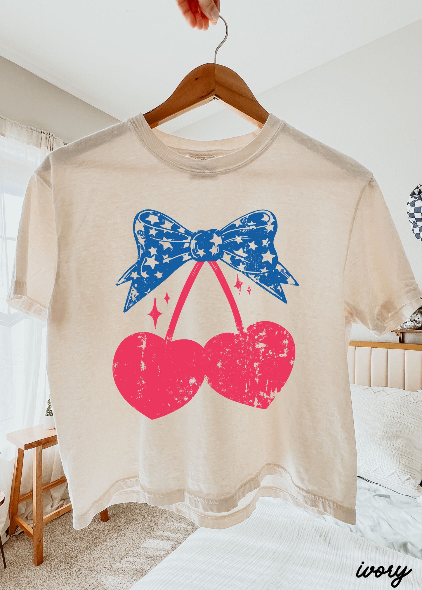 Cherry Coquette Stars CROP Tee *Ivory (S-2X) Chloe Vs Tank The Boutique