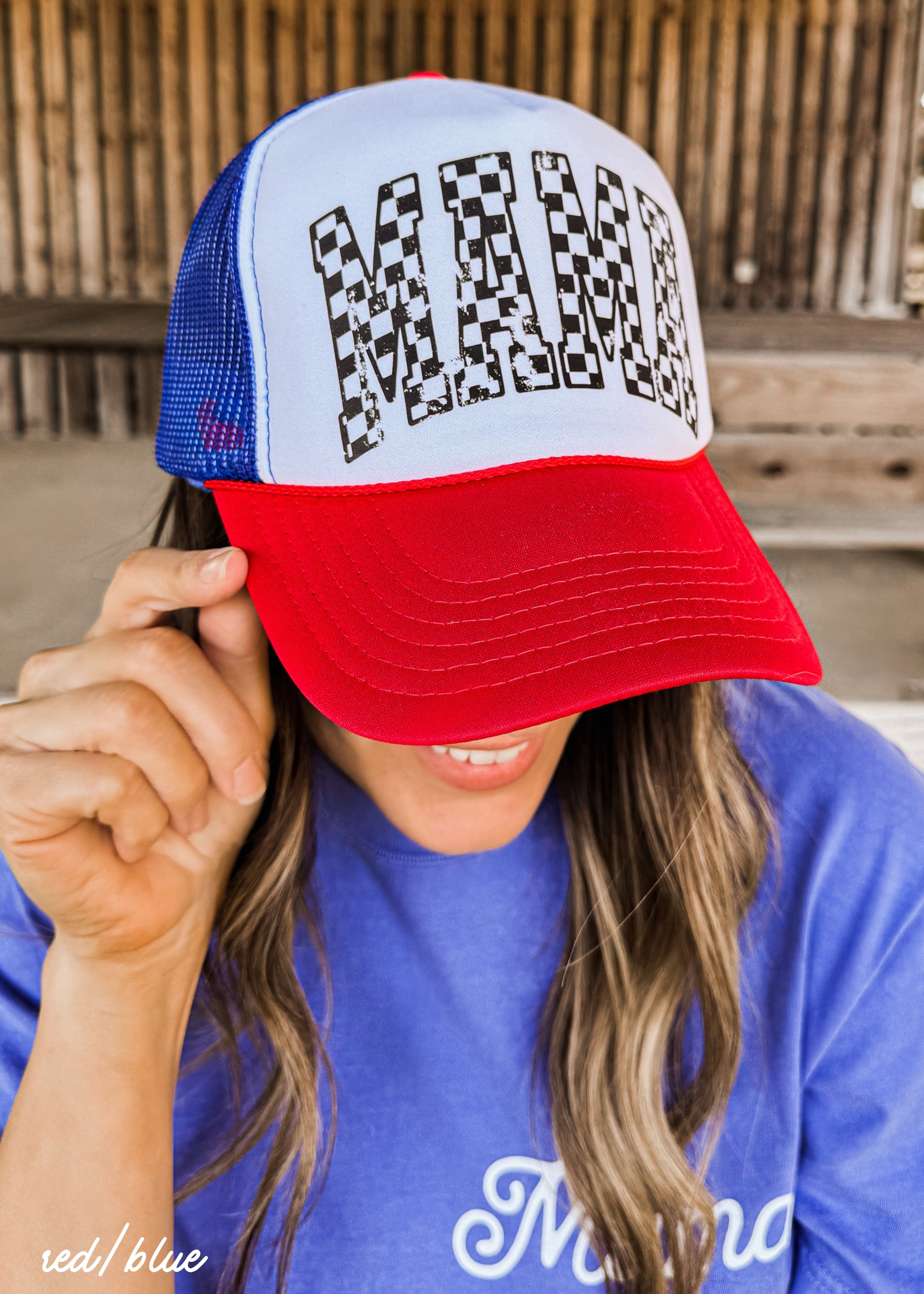 Checkered Mama Outline Trucker Hat *9 COLORS Chloe Vs Tank The Boutique