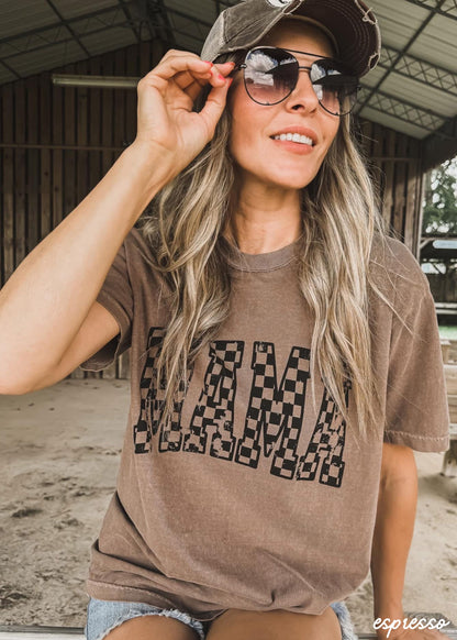 Mama Outline Checkered Tee *12 Colors (S-3X) Chloe Vs Tank The Boutique