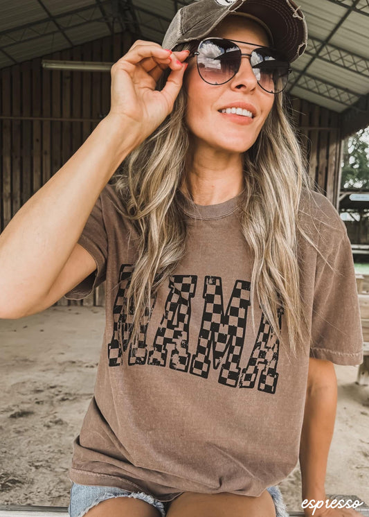 Mama Outline Checkered Tee *12 Colors (S-3X) Chloe Vs Tank The Boutique