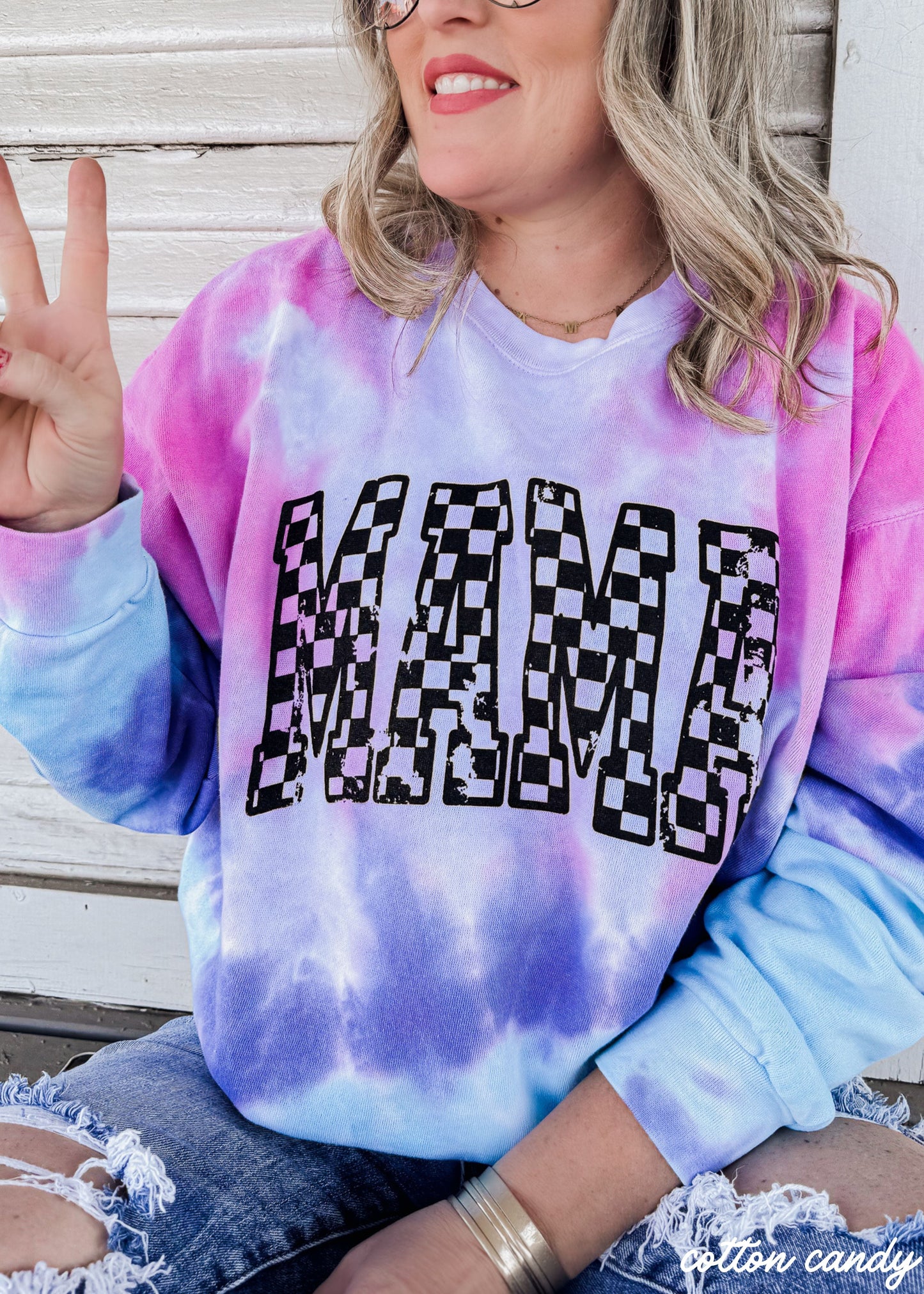 Mama Checkered Outline Tie Dye Sweatshirt *2 Colors (S-3X) Chloe Vs Tank The Boutique