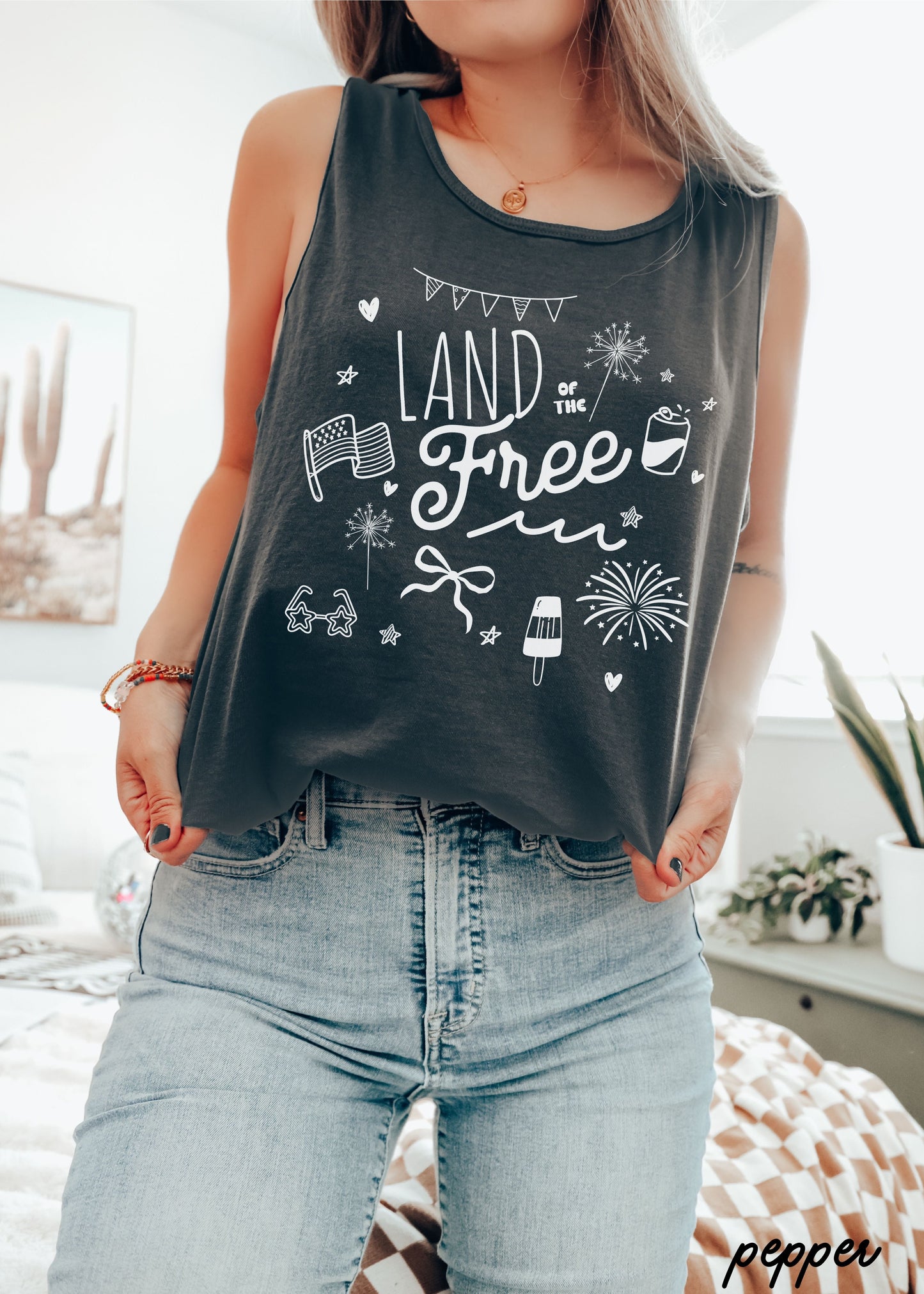 Land of the Free Doodle Tank *3 Colors (S-3X) Chloe Vs Tank The Boutique