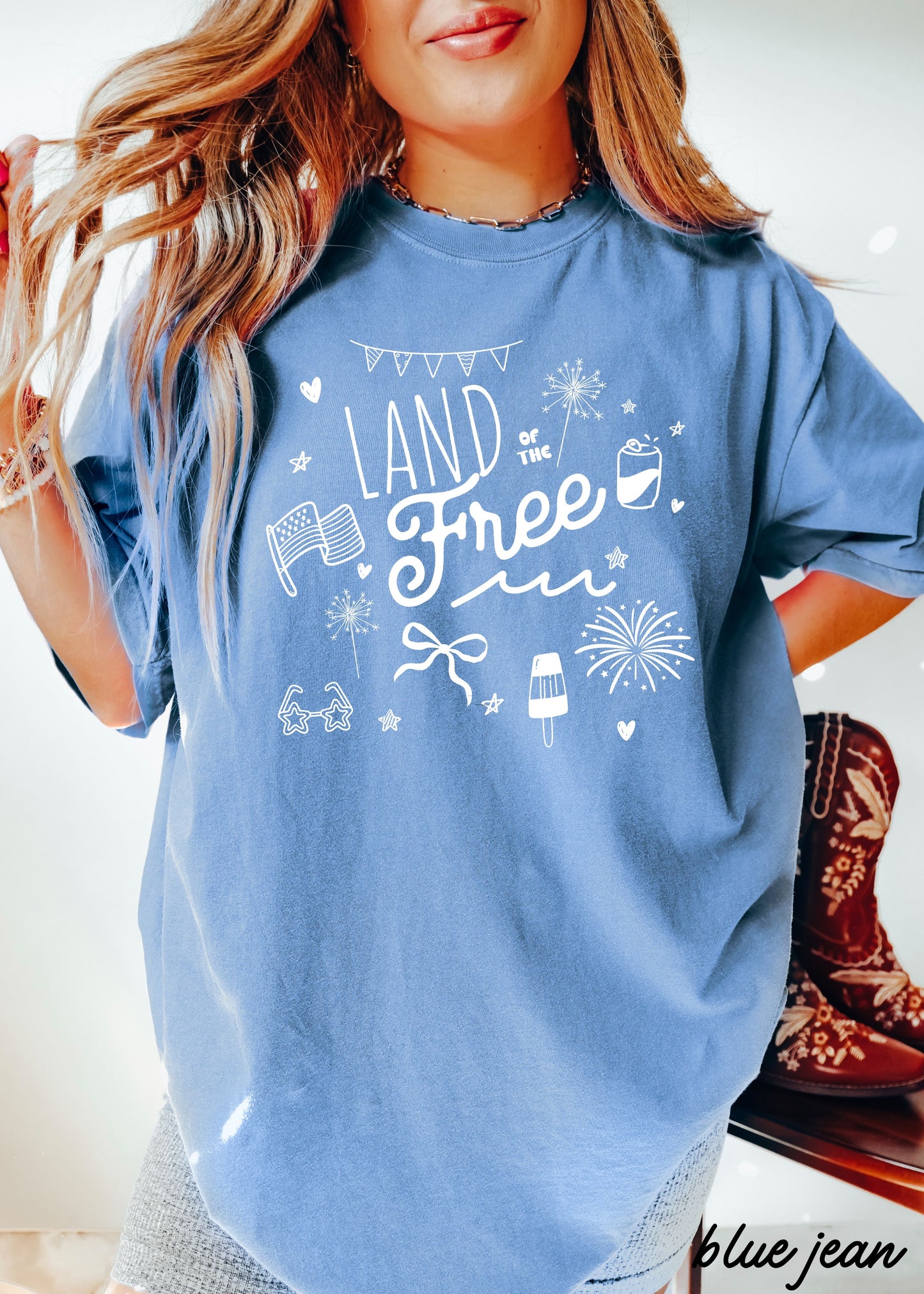 Land of the Free Doodle Tee *8 Colors (S-3X) Chloe Vs Tank The Boutique