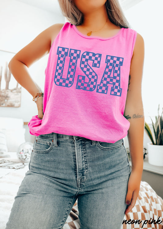 Checkered USA Tank *4 Colors (S-3X) Chloe Vs Tank The Boutique