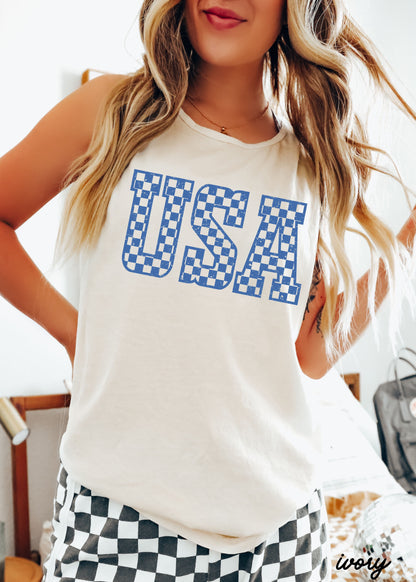 Checkered USA Tank *4 Colors (S-3X) Chloe Vs Tank The Boutique