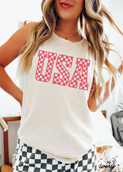 Checkered USA Tank *4 Colors (S-3X) Chloe Vs Tank The Boutique