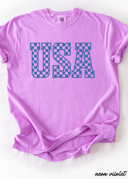Checkered USA Tee *12 Colors (S-3X) Chloe Vs Tank The Boutique