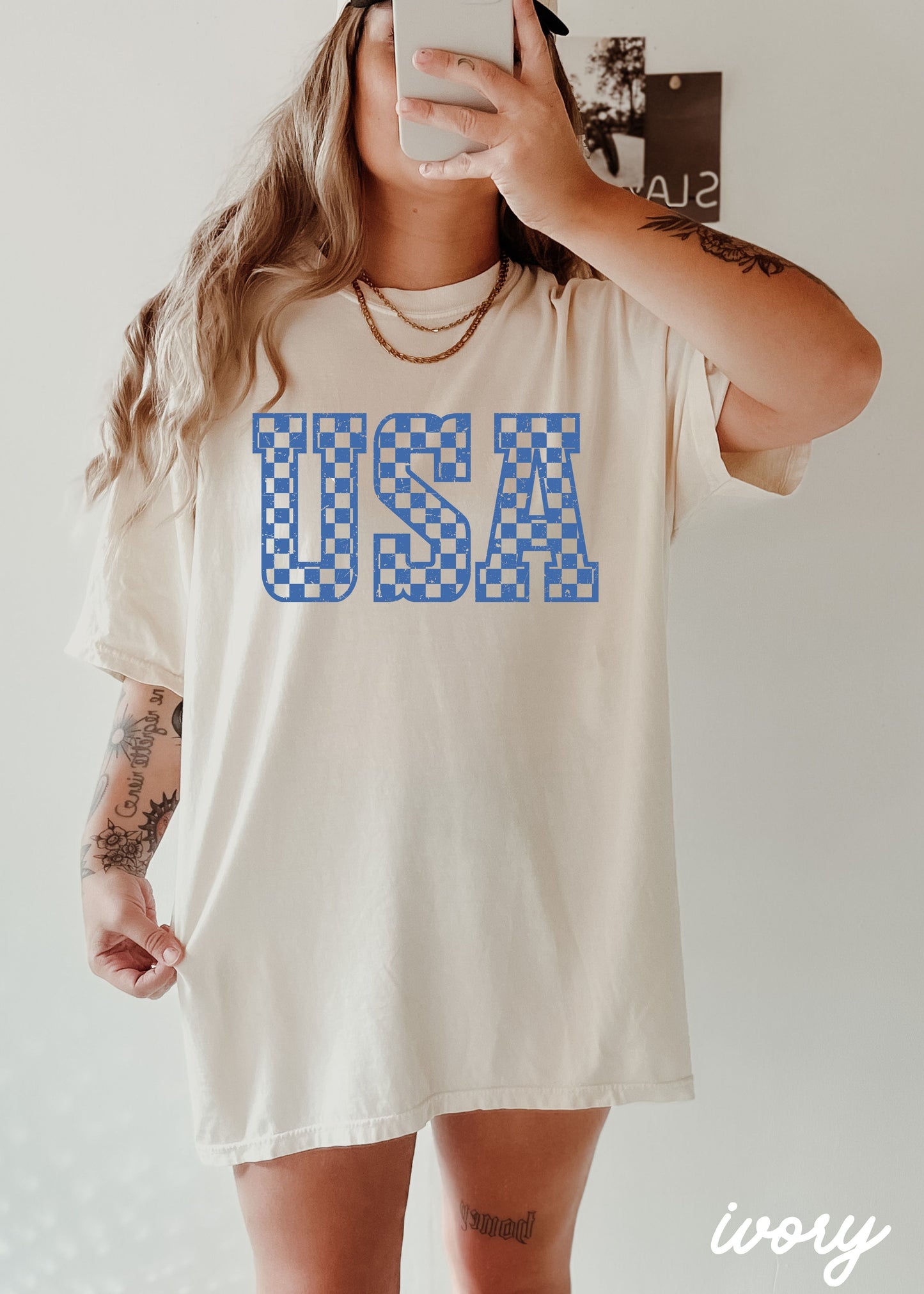 Checkered USA Tee *12 Colors (S-3X) Chloe Vs Tank The Boutique