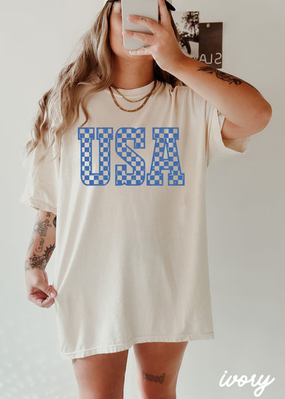 Checkered USA Tee *12 Colors (S-3X) Chloe Vs Tank The Boutique