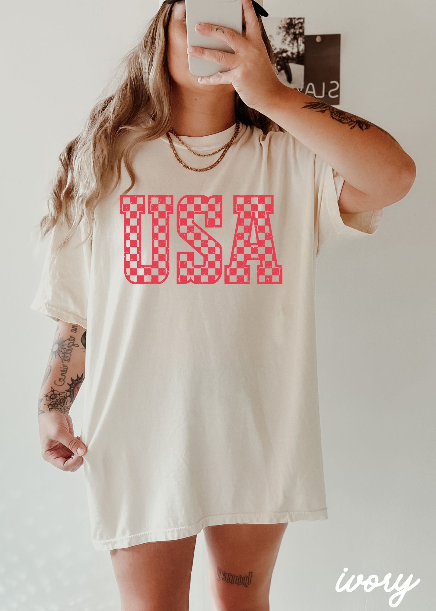 Checkered USA Tee *12 Colors (S-3X) Chloe Vs Tank The Boutique
