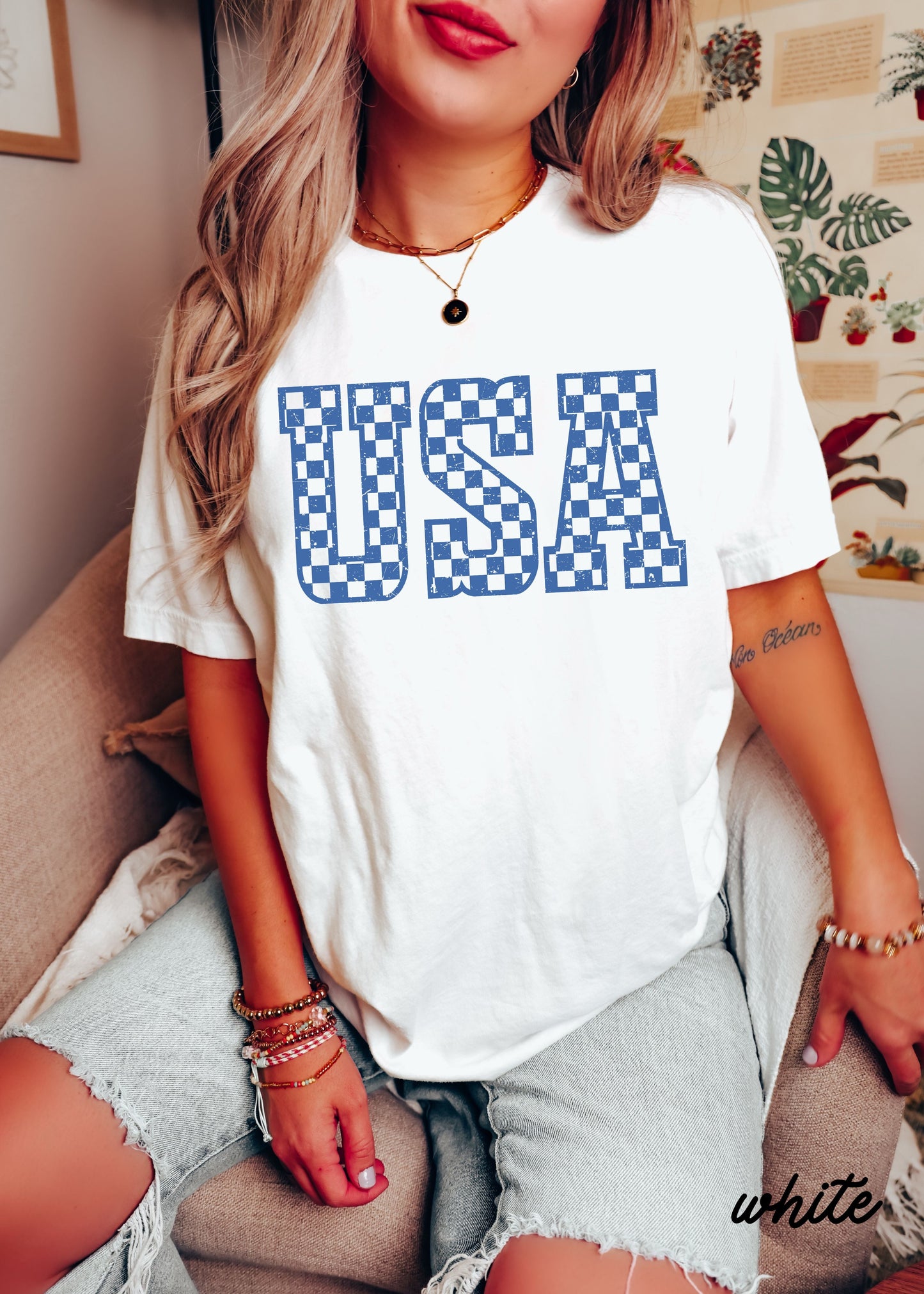 Checkered USA Tee *12 Colors (S-3X) Chloe Vs Tank The Boutique