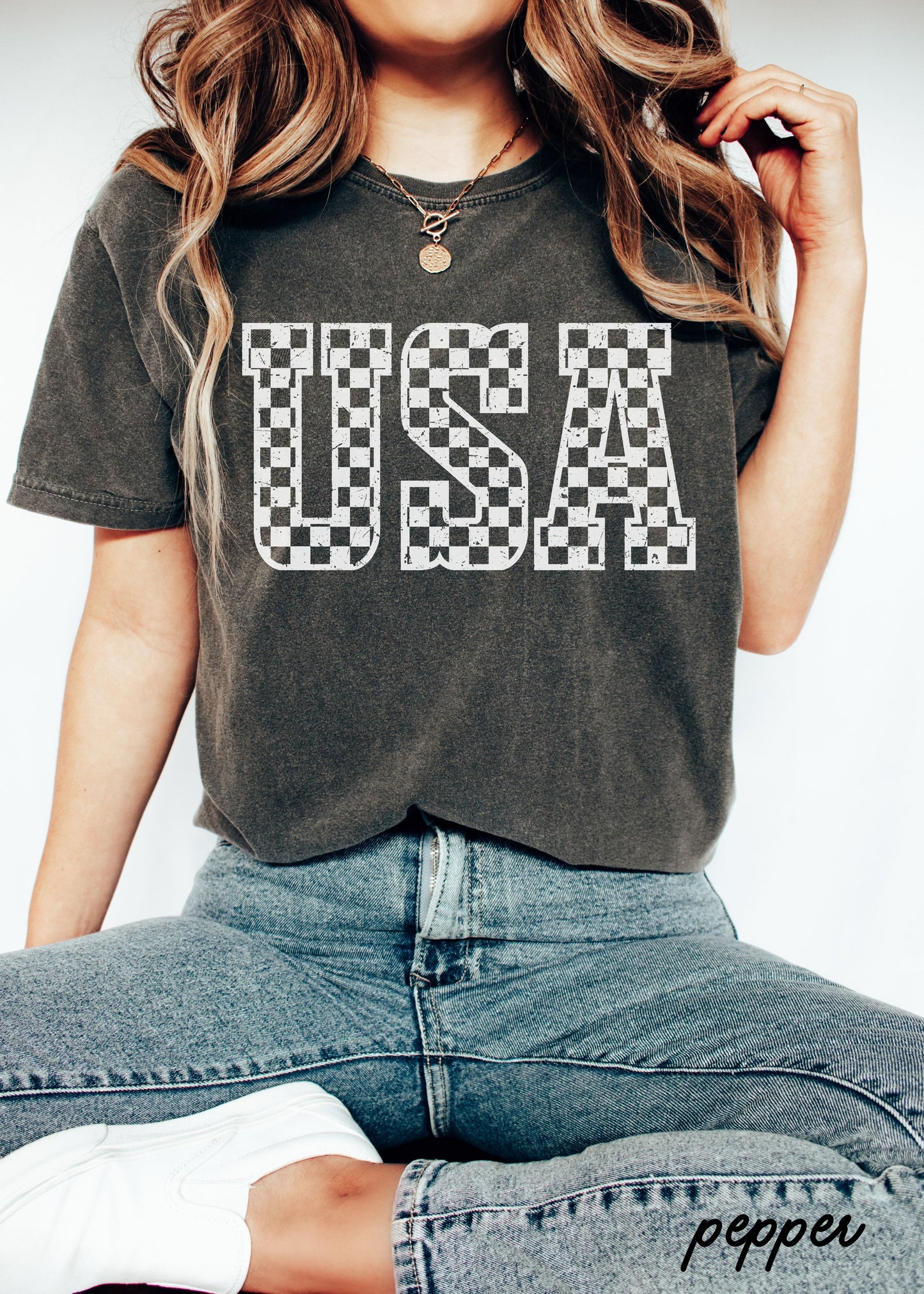 Checkered USA Tee *12 Colors (S-3X) Chloe Vs Tank The Boutique