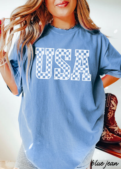 Checkered USA Tee *12 Colors (S-3X) Chloe Vs Tank The Boutique