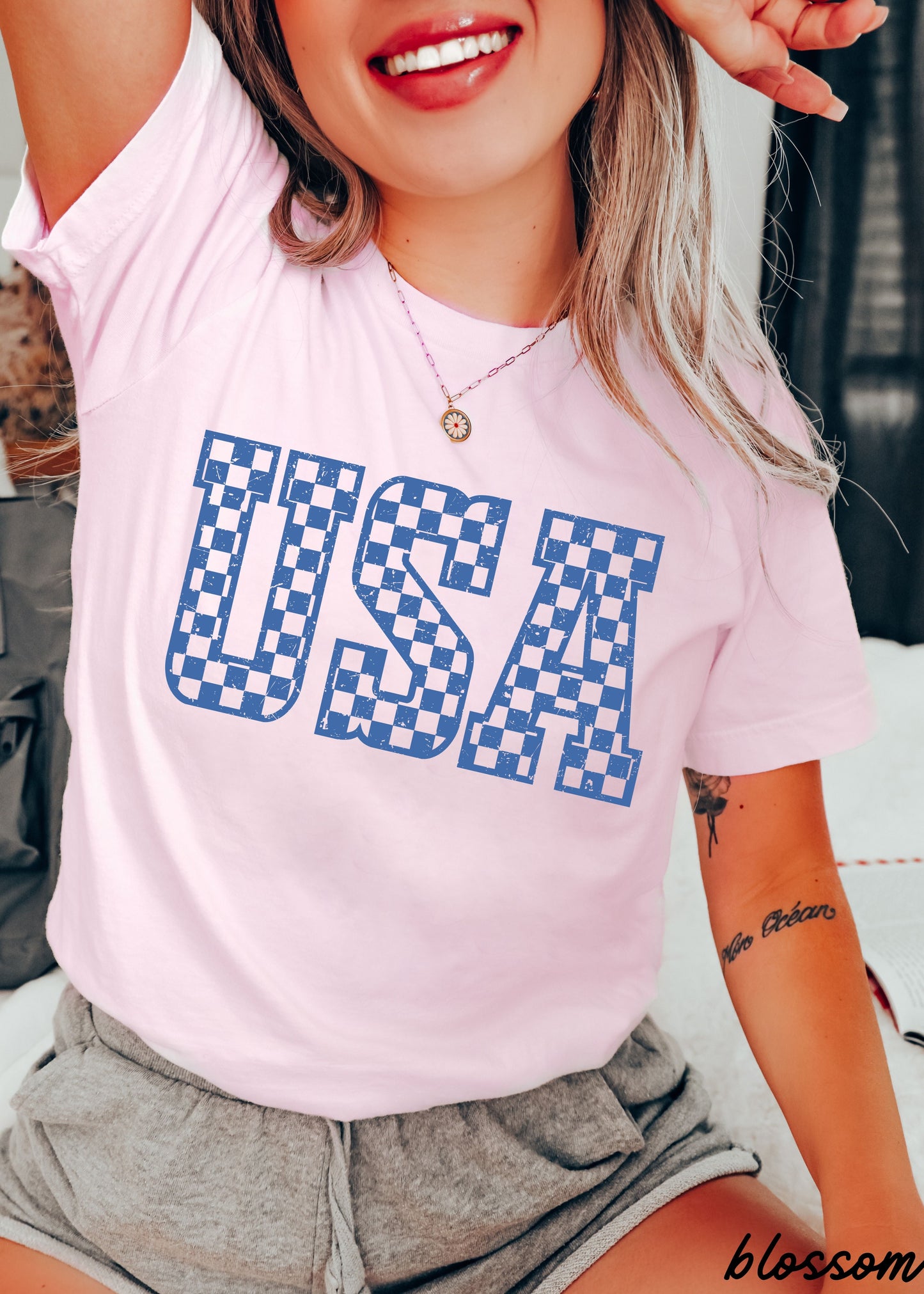 Checkered USA Tee *12 Colors (S-3X) Chloe Vs Tank The Boutique