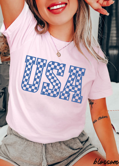 Checkered USA Tee *12 Colors (S-3X) Chloe Vs Tank The Boutique