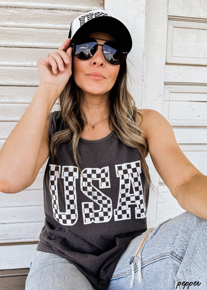 Checkered USA Tank *4 Colors (S-3X) Chloe Vs Tank The Boutique