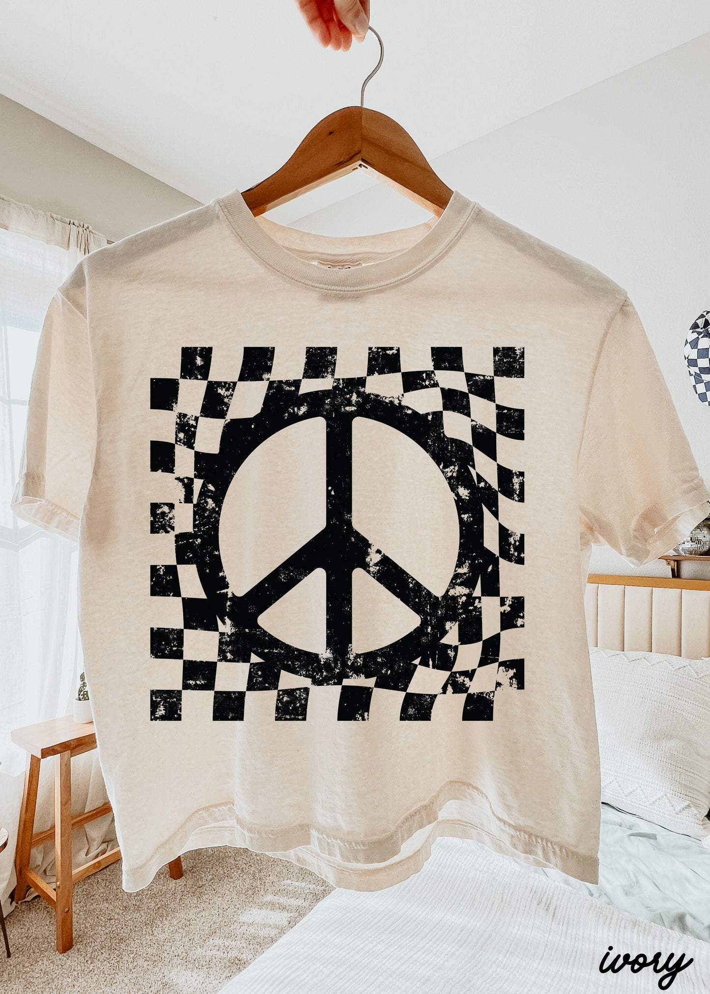 Checkered Peace Sign CROP Tee *3 Colors (S-2X) Chloe Vs Tank The Boutique
