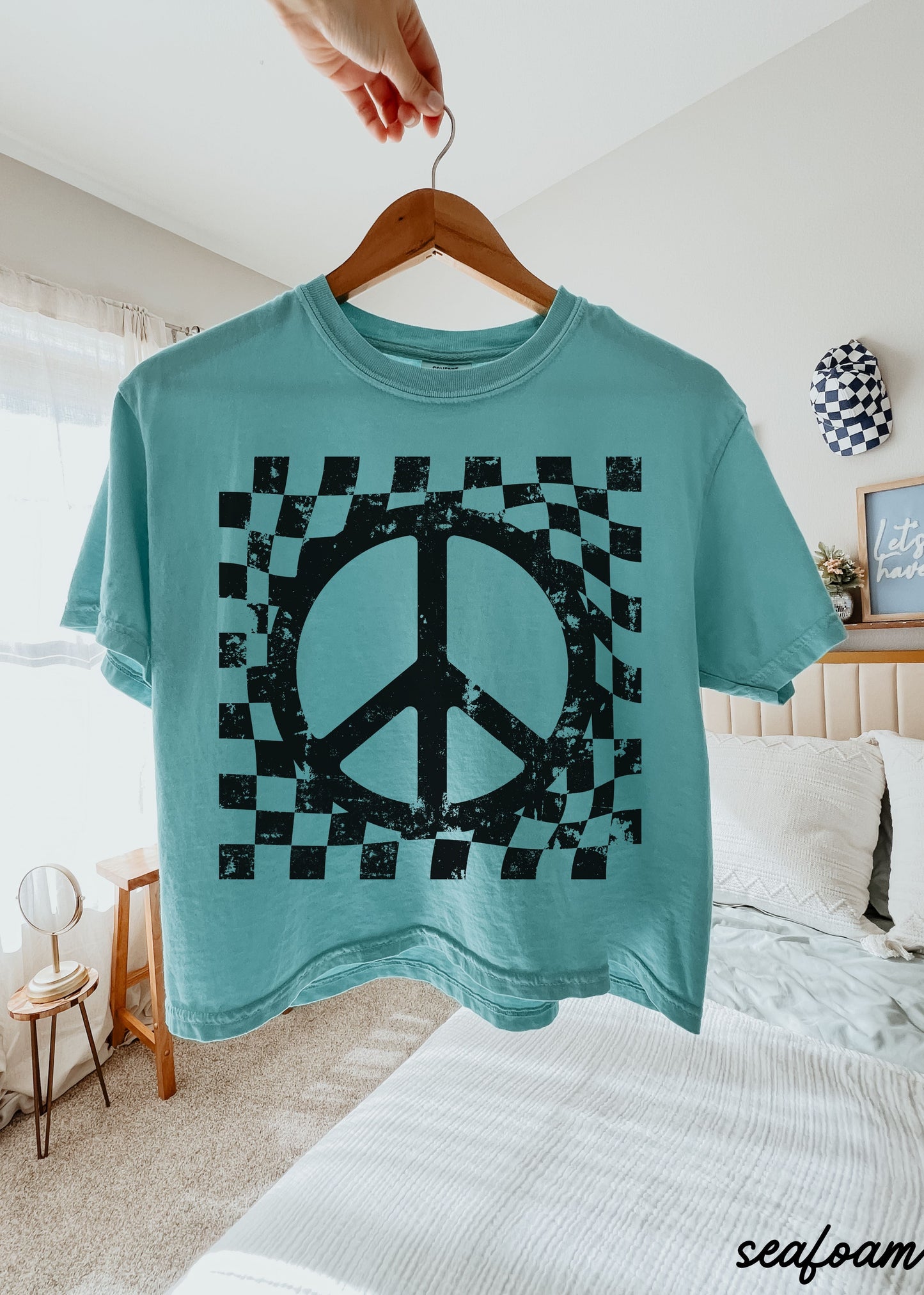 Checkered Peace Sign CROP Tee *3 Colors (S-2X) Chloe Vs Tank The Boutique