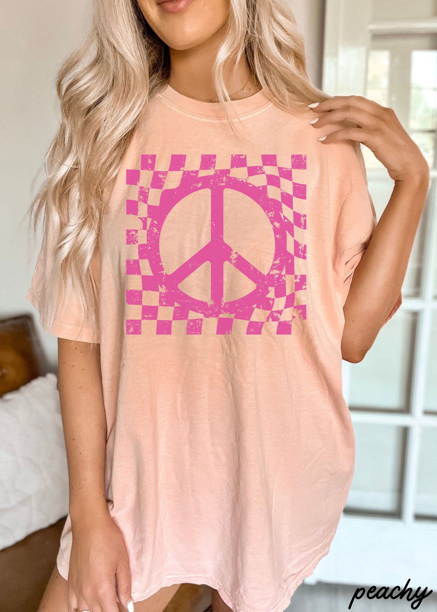 Checkered Peace Sign Tee *12 Colors (S-3X) Chloe Vs Tank The Boutique
