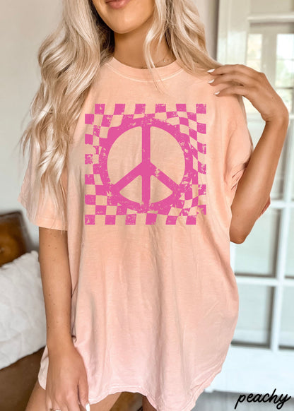 Checkered Peace Sign Tee *12 Colors (S-3X) Chloe Vs Tank The Boutique
