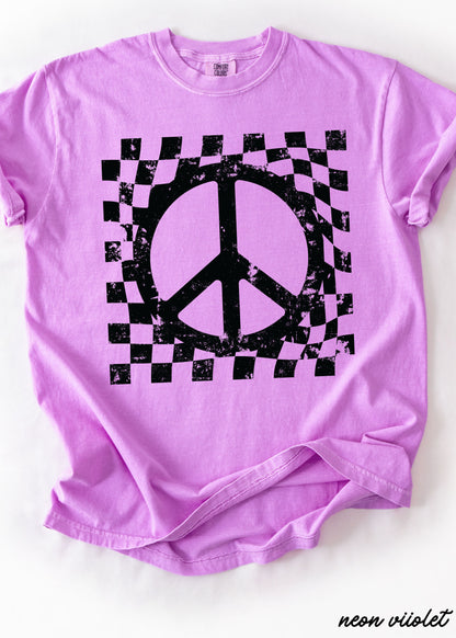 Checkered Peace Sign Tee *12 Colors (S-3X) Chloe Vs Tank The Boutique