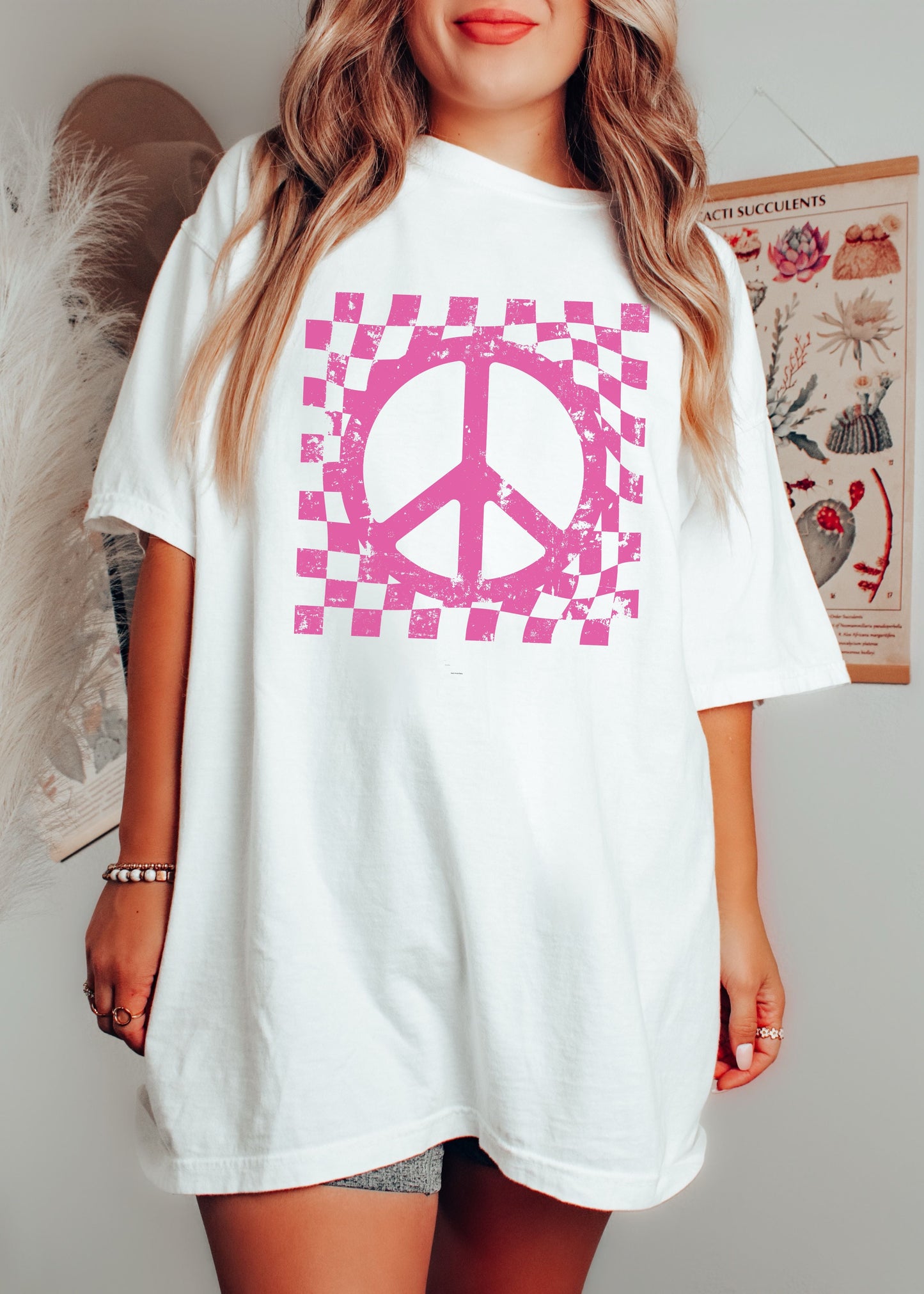 Checkered Peace Sign Tee *12 Colors (S-3X) Chloe Vs Tank The Boutique