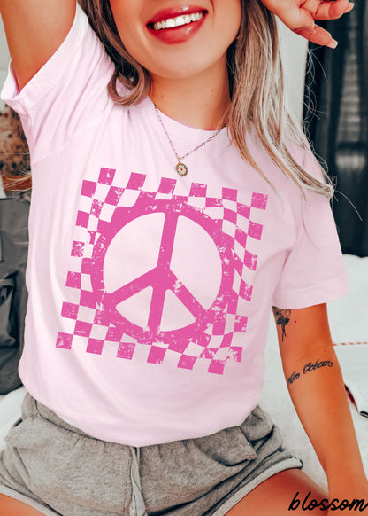 Checkered Peace Sign Tee *12 Colors (S-3X) Chloe Vs Tank The Boutique