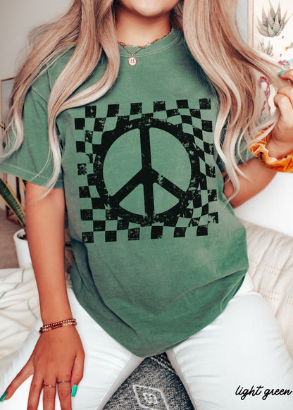 Checkered Peace Sign Tee *12 Colors (S-3X) Chloe Vs Tank The Boutique