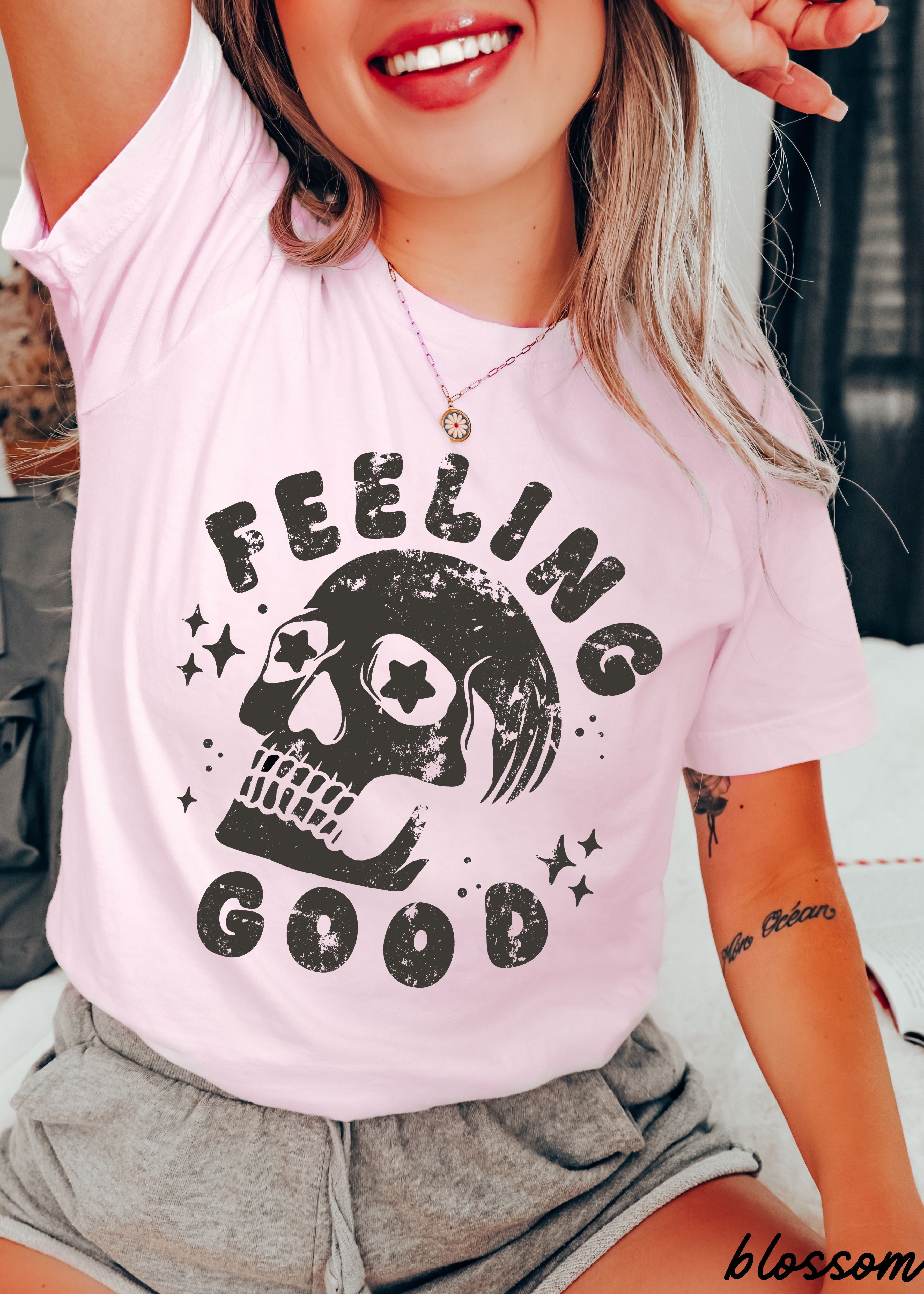 Feeling Good Skull Tee *8 Colors (S-3X) Chloe Vs Tank The Boutique