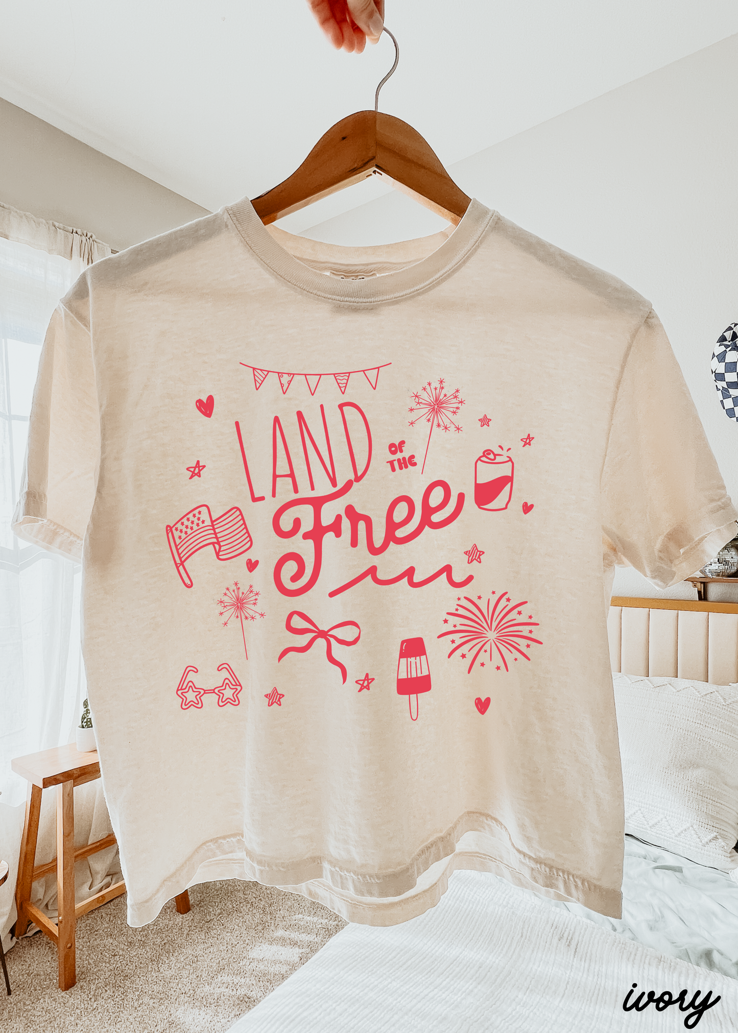 Land of the Free Doodle CROP Tee *Ivory (S-2X) Chloe Vs Tank The Boutique