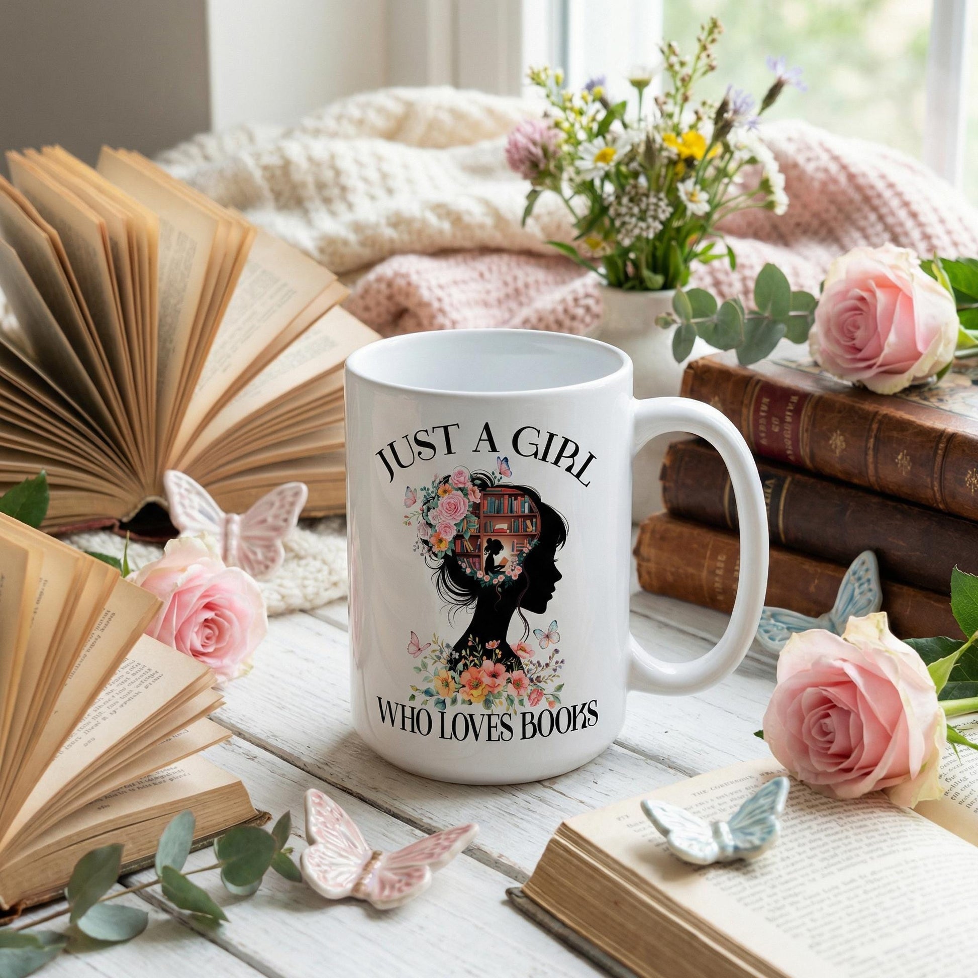 Book Lover Coffee Mug – Floral Book Mug | Ceramic, Microwave Safe Gift Joyful Moose