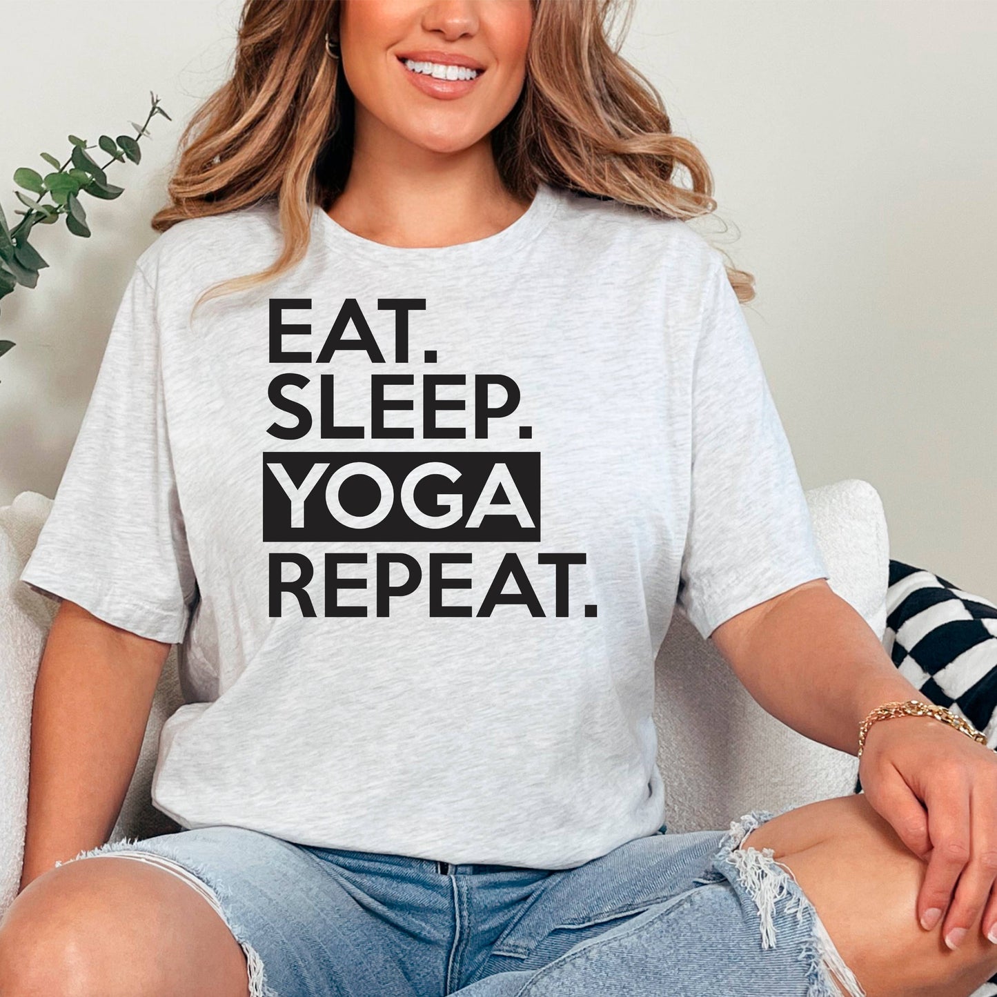 Yoga Graphic Tees Women | Eat Sleep Yoga Repeat Tee Joyful Moose